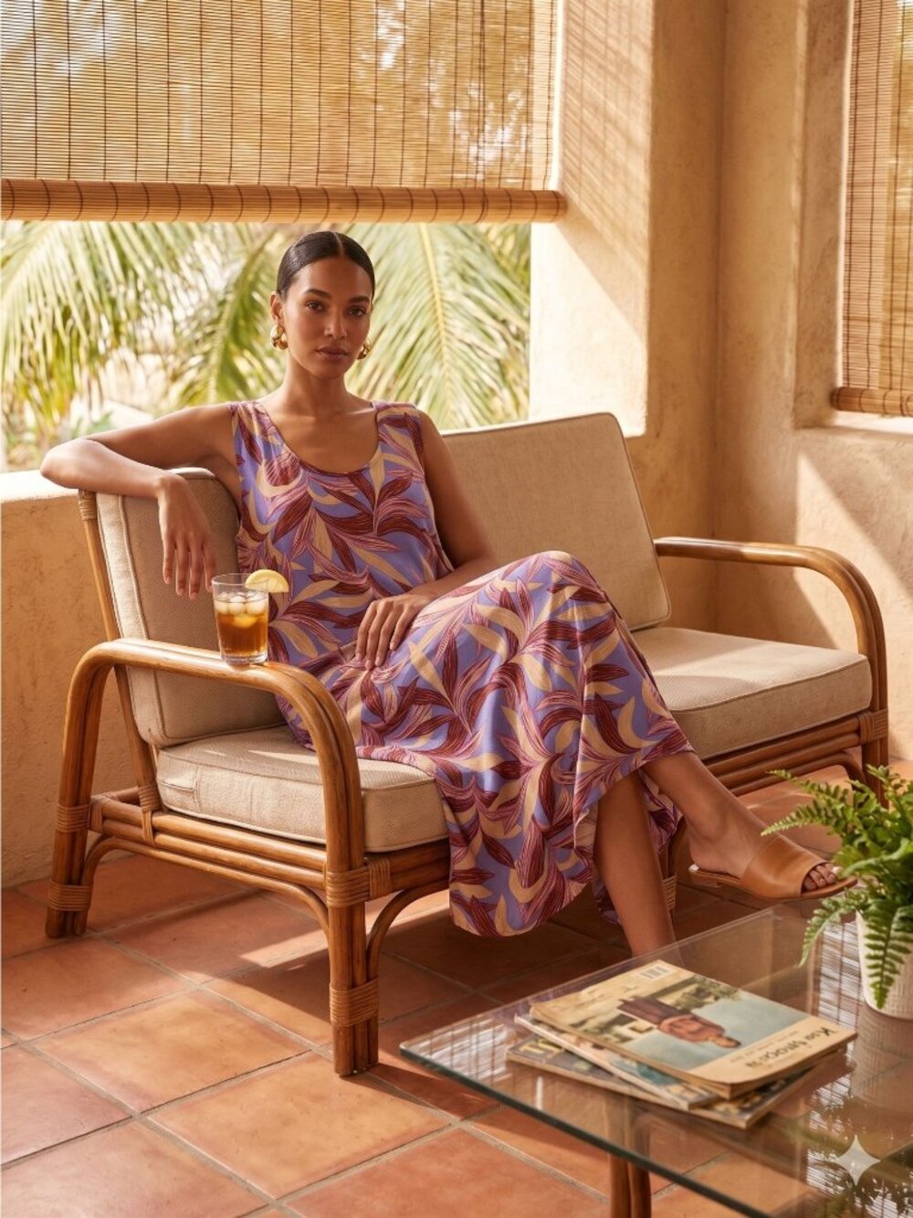 Rainbow Jo Tropical Leaf Print Dress 1XL Hawaiian Resortwear Aloha Luau Purple